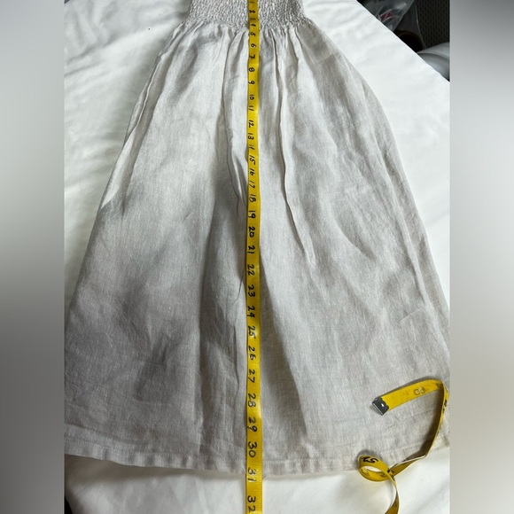 RACHEL ASHWELL Khaki 💯 Linen smocked waist full skirt size L - Picture 8 of 8